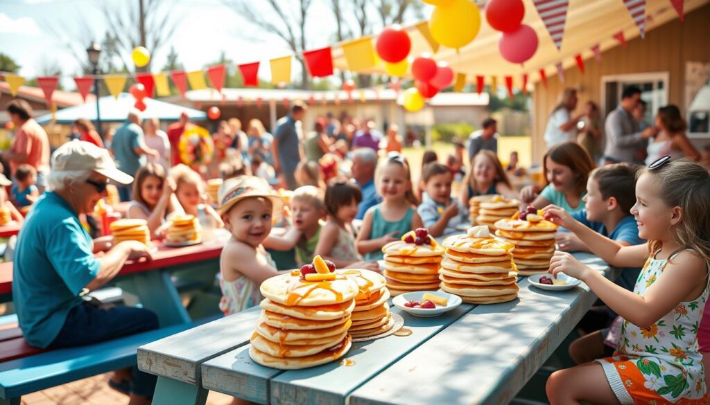 Community event for family fun with pancakes