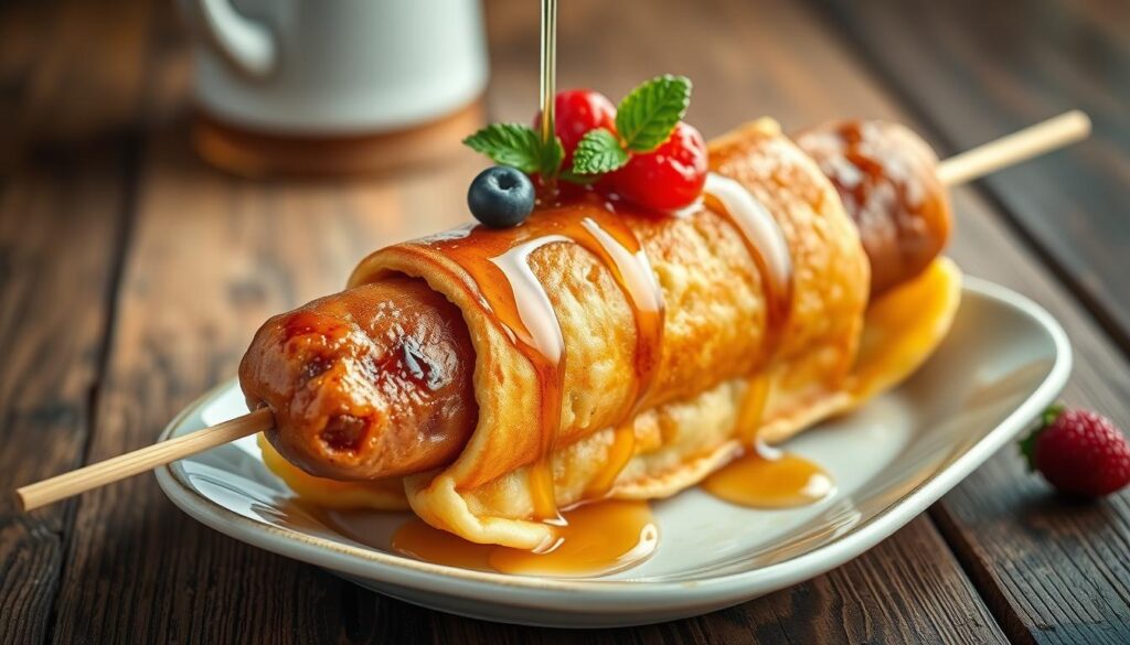 What is pancake and sausage on a stick called?